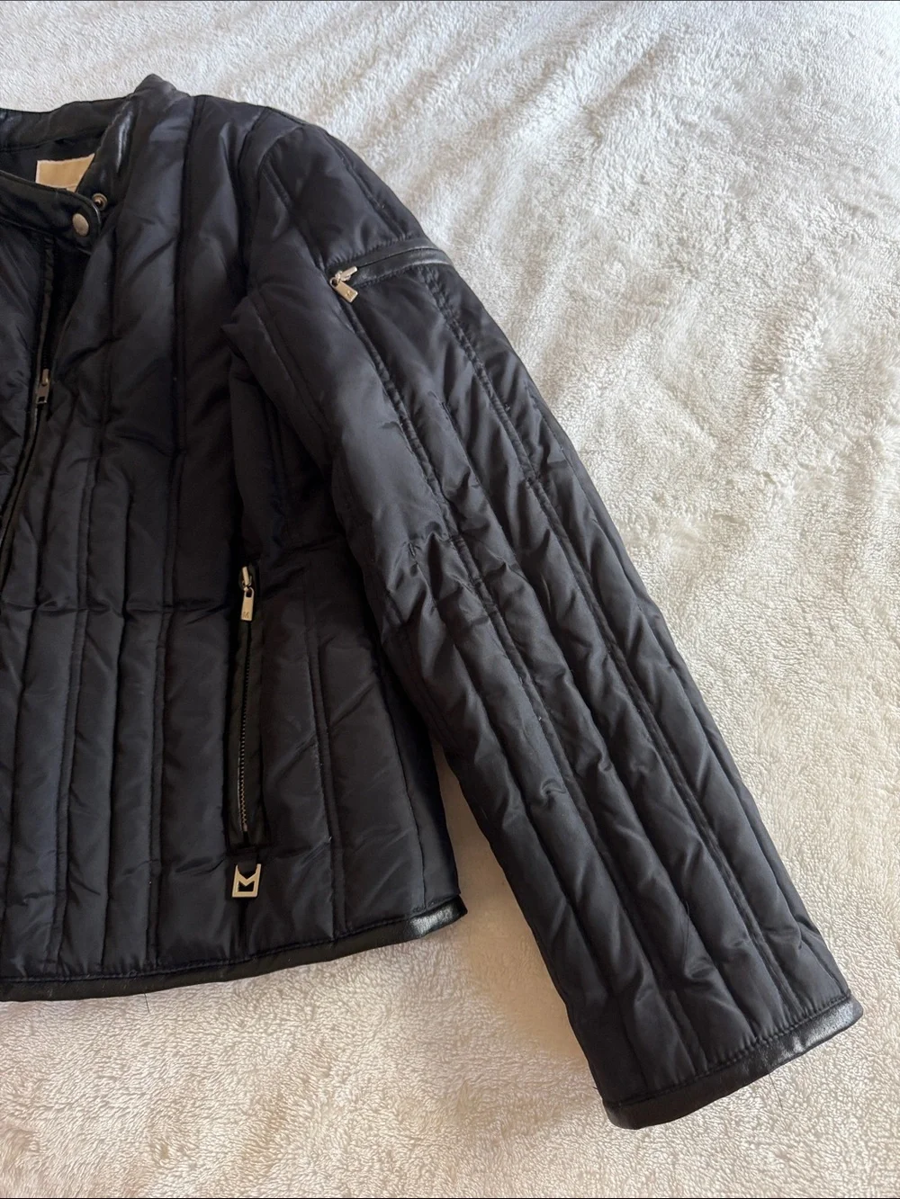 Michael Kors Black Quilted Snap-Collar Coat
